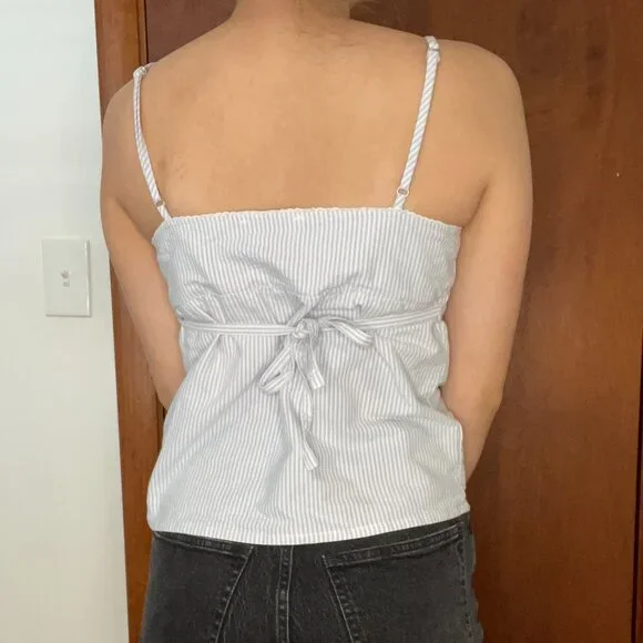 Brandy Melville Edith Striped Tank Blue White Tie Back - Picture 5 of 5